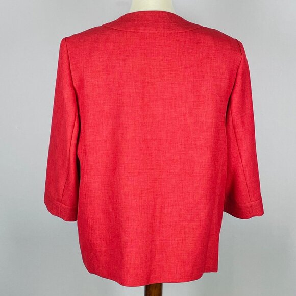 Alfred Dunner 3/4 Sleeve Blazer Sz 14 Tomato Red Decorative Stitch Office - Picture 4 of 6